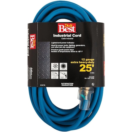 All-Source SJTW Extension Cord, 12 AWG, Outdoor, 12/3, 1 Outlets, Blue, 25 ft RL-JTW123-25X-BL